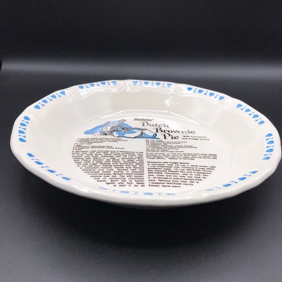 Vintage Watkins Pie Dish Bowl 1983 Dutch Brownie Pie Recipe #6482 Made in USA - Picture 3 of 8